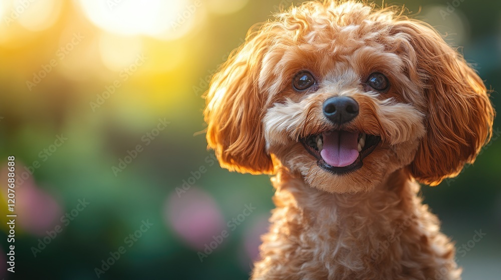 Happy Toy Poodle Puppy Outdoors Sunset Happy Toy Poodle Puppy Outdoors Sunset