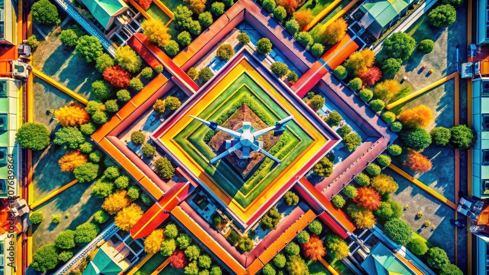 Trendy aerial photography featuring bold geometric shapes, colorful patterns, and a modern aesthetic. Trendy aerial photography featuring bold geometric shapes, colorful patterns, and a modern aesthetic.