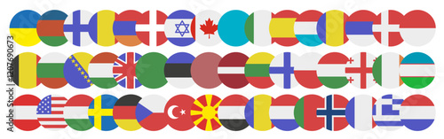 Symbol of patriotism of the country. Round shape with flags of the countries of the world.