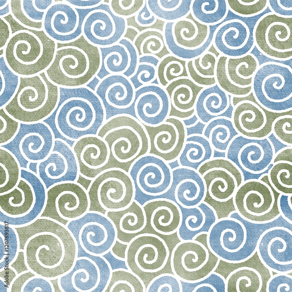 Fototapeta premium Abstract Blue Green Spirals Seamless Pattern