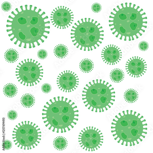 Background of Virus. Bacteria Biology Organisms Seamless Pattern. Virus Infection Ebola Epidemic Sick. Corona, HMPV, Covid and Human metapneumovirus. Flat Vector Illustration