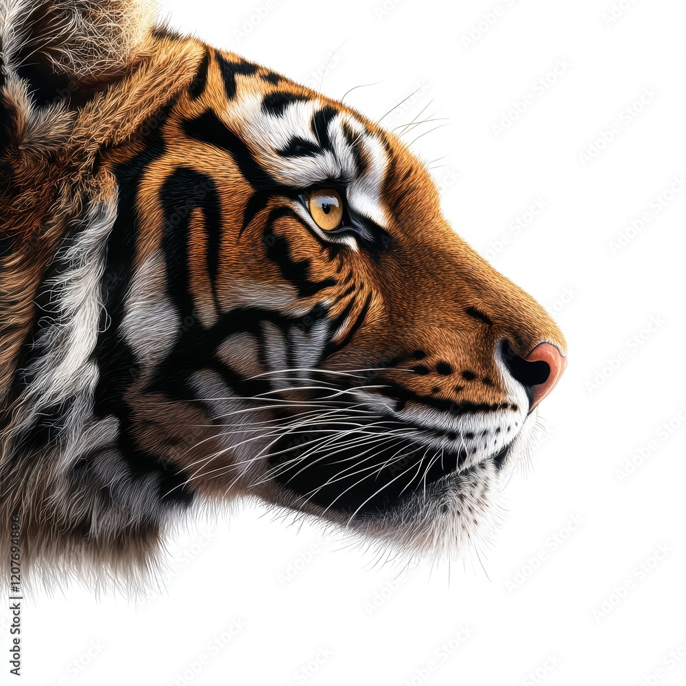 Fototapeta premium Majestic Profile of a Tiger with Striking Orange and Black Fur