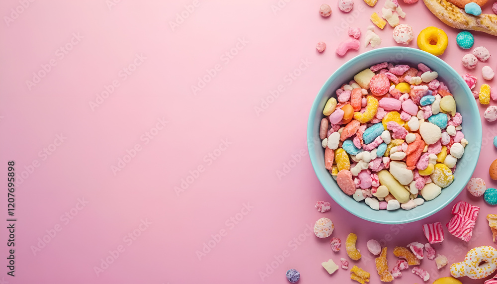 Assortment of Unhealthy Food, top view, copy space. Unhealthy eating, junk food concept Assortment of Unhealthy Food, top view, copy space. Unhealthy eating, junk food concept