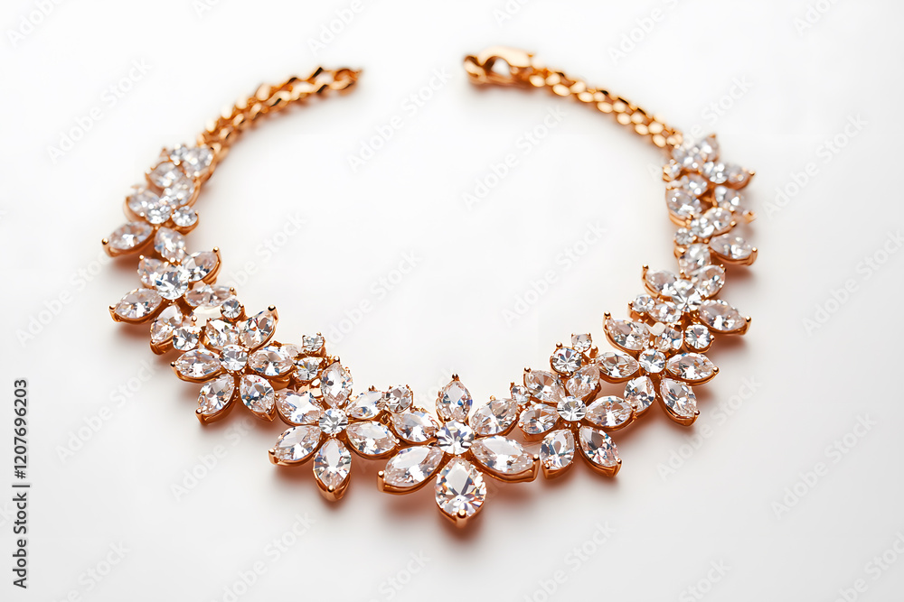 Elegant rose gold necklace with crystal accents jewelry showcase fashion display bright background close-up view accessory design Elegant rose gold necklace with crystal accents jewelry showcase fashion display bright background close-up view accessory design
