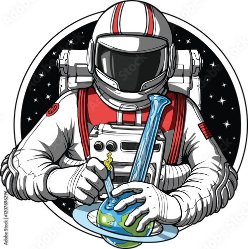 Astronaut in Space Smoking a Bong Over the Earth