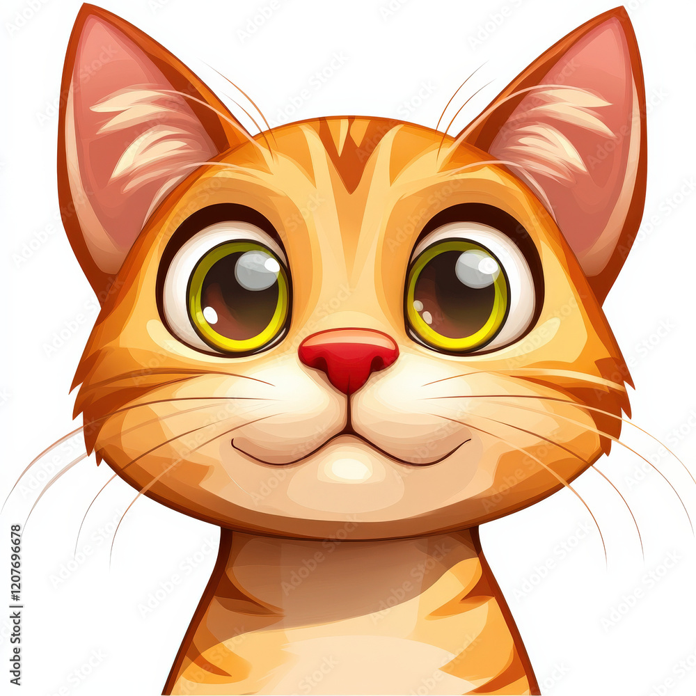 Fototapeta premium Cute orange tabby kitten portrait, big eyes, happy expression