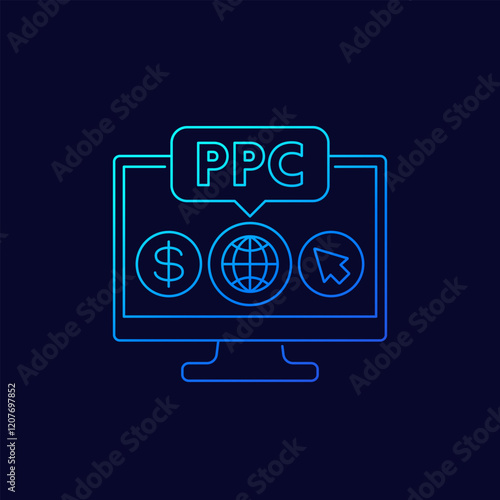 ppc, pay per click, vector line icon