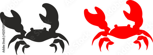 Crab silhouette set. Black and red carb. Ocean animal.