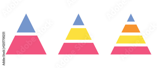 Levels of triangular pyramid. Maslow layer diagram. level infographic. Half triangle pyramid chart. 