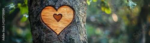 Heart-Shaped Carving in Tree Bark Surrounded by Nature Creates Romantic Atmosphere for Love and Connection