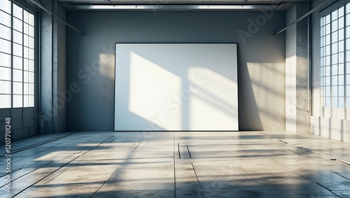 Contemporary concrete interior with empty banner 