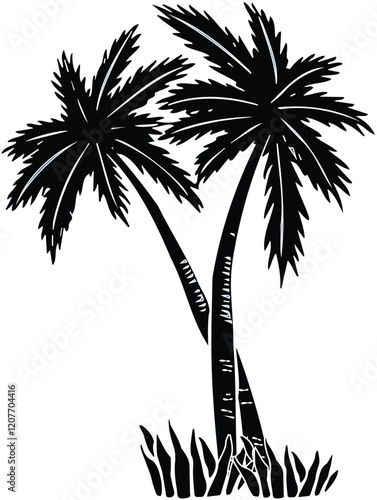 Two Palm Trees Silhouette Against a White Background