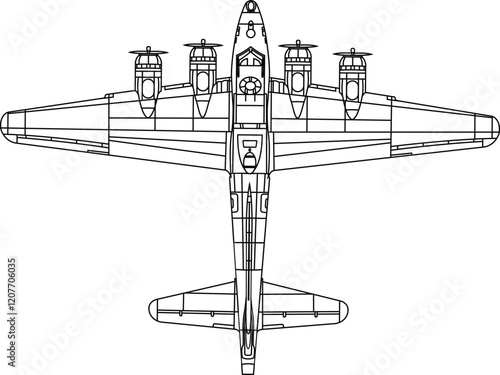 Detailed Line Art of a B-17 Flying Fortress Bomber