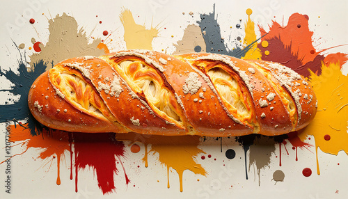 Baguette Bread Bastille Day  Artistic bread on a colorful paint splatter background photo