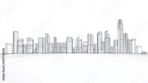 Minimal single-line buildingscape silhouette with clean outlines and no clutter photo