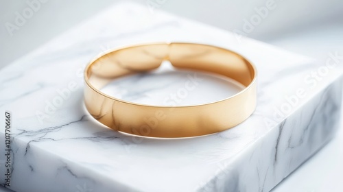 Elegant Gold Bangle on a Marble Base Showcasing Minimalist Jewelry Design Perfect for Modern Fashion and Accessory Enthusiasts in Soft Lighting photo