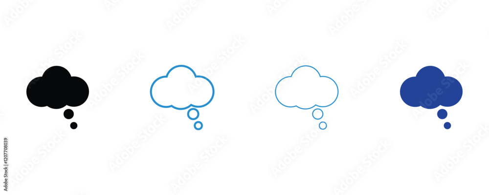 Obraz premium Thinking cloud icon set, think bubble icon vector set, thinking cloud bubble outline style icons isolated on white background.