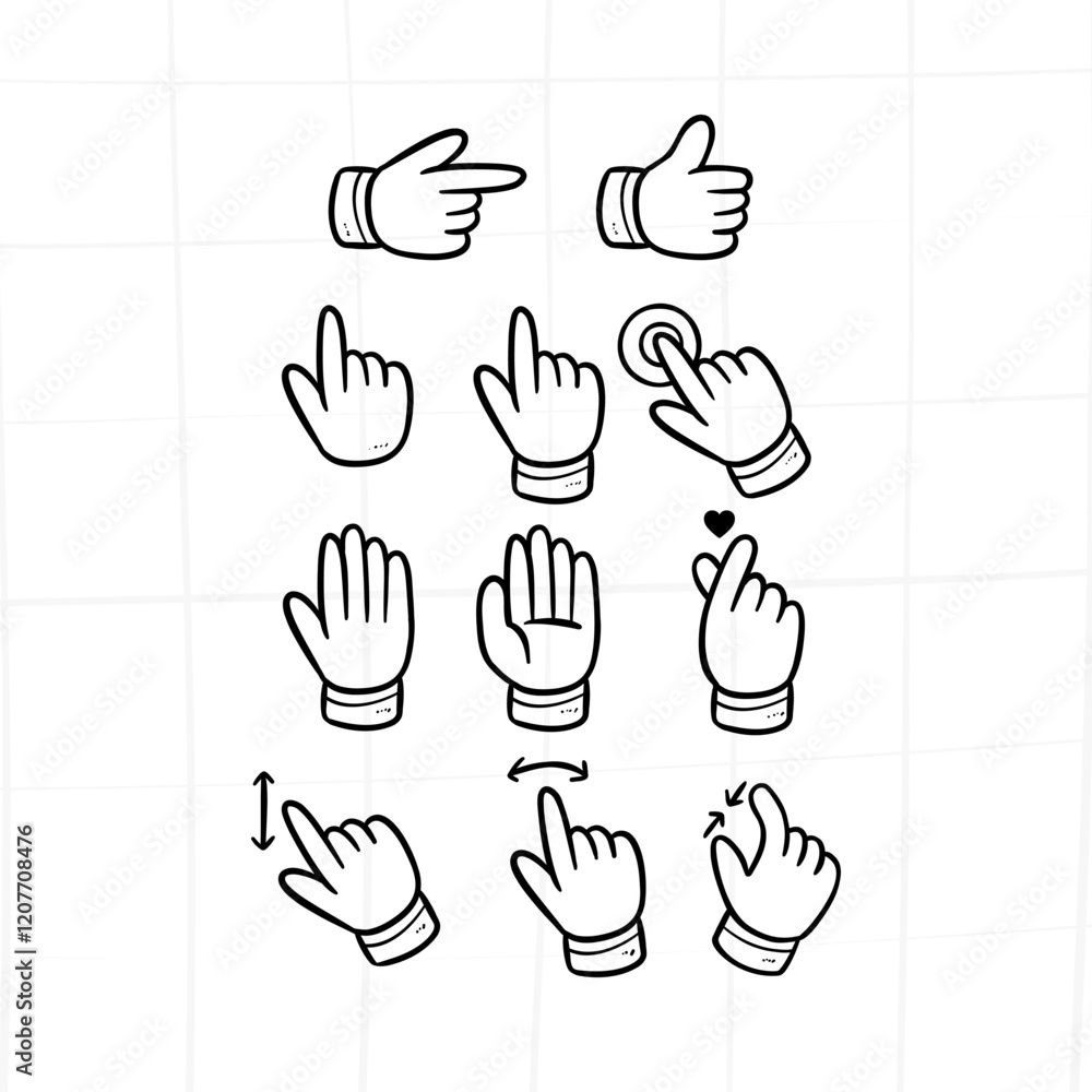 Obraz premium hand cursor pointer icon gesture doodle hand drawn collection