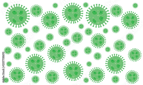 Background of Virus. Bacteria Biology Organisms Seamless Pattern. Virus Infection Ebola Epidemic Sick. Corona, HMPV, Covid and Human metapneumovirus. Flat Vector Illustration