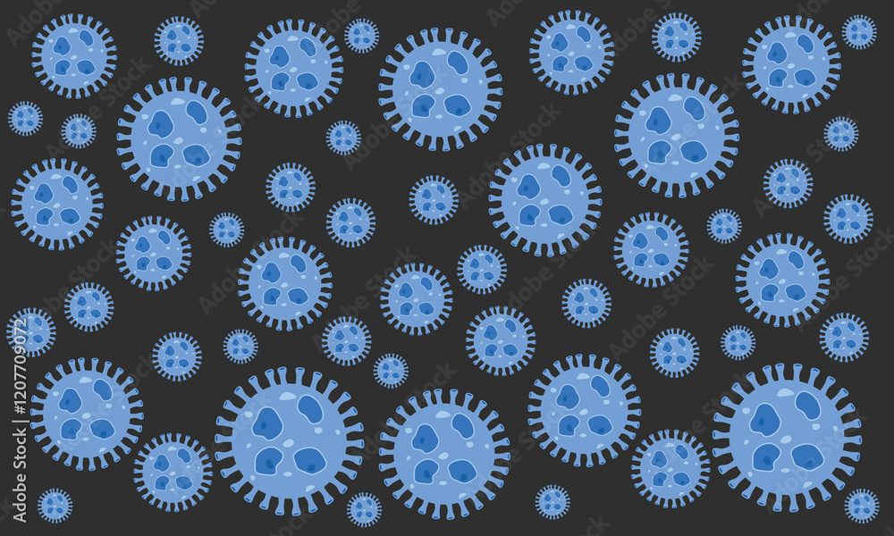 Background of Virus. Bacteria Biology Organisms Seamless Pattern. Virus Infection Ebola Epidemic Sick. Corona, HMPV, Covid and Human metapneumovirus. Flat Vector Illustration Background of Virus. Bacteria Biology Organisms Seamless Pattern. Virus Infection Ebola Epidemic Sick. Corona, HMPV, Covid and Human metapneumovirus. Flat Vector Illustration