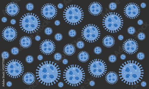 Background of Virus. Bacteria Biology Organisms Seamless Pattern. Virus Infection Ebola Epidemic Sick. Corona, HMPV, Covid and Human metapneumovirus. Flat Vector Illustration