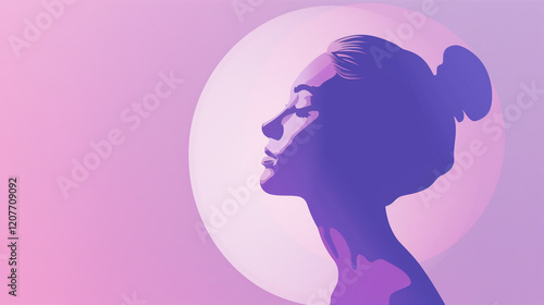 A modern gradient background blending soft pink and purple hues with a woman’s profile designed for Women’s Day