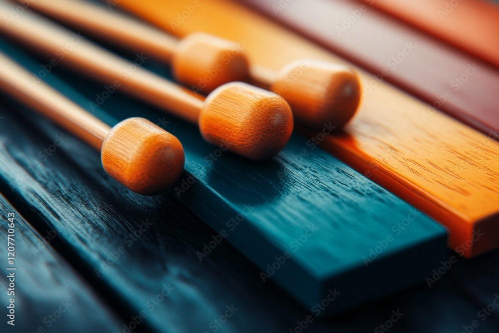 Naklejka premium A stylized xylophone with only the keys and mallets visible, using pastel tones and no additional details