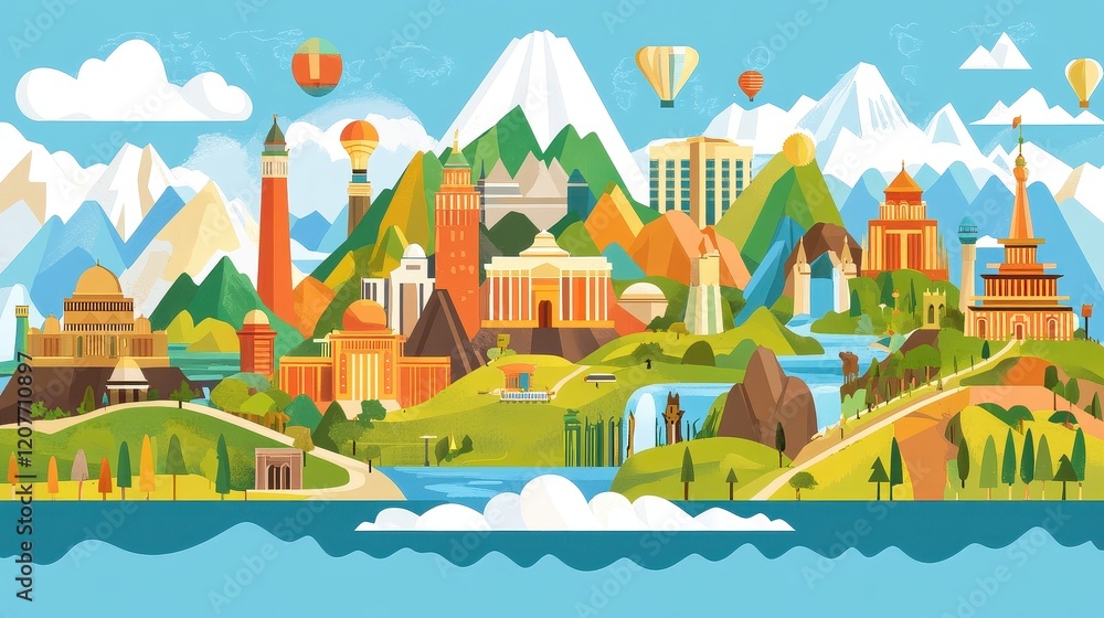 global in flat design front view environmental theme cartoon drawing triadic color scheme. global in flat design front view environmental theme cartoon drawing triadic color scheme.