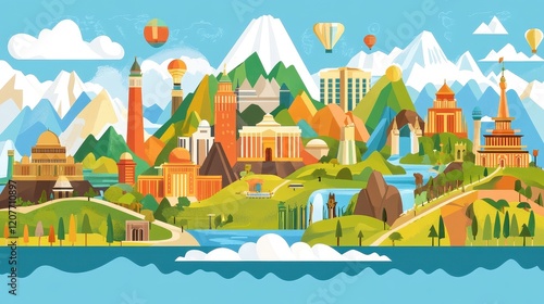 Wallpaper Mural global in flat design front view environmental theme cartoon drawing triadic color scheme. Torontodigital.ca