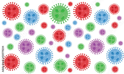 Background of Virus. Bacteria Biology Organisms Seamless Pattern. Virus Infection Ebola Epidemic Sick. Corona, HMPV, Covid and Human metapneumovirus. Flat Vector Illustration