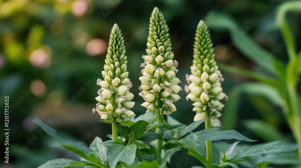 Indian Shoot Flower Blooming in Lush Green Garden Displaying Unique Tall Structure and Delicate White Blooms with Natural Background Indian Shoot Flower Blooming in Lush Green Garden Displaying Unique Tall Structure and Delicate White Blooms with Natural Background