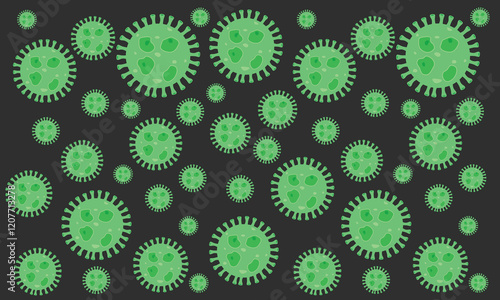Background of Virus. Bacteria Biology Organisms Seamless Pattern. Virus Infection Ebola Epidemic Sick. Corona, HMPV, Covid and Human metapneumovirus. Flat Vector Illustration