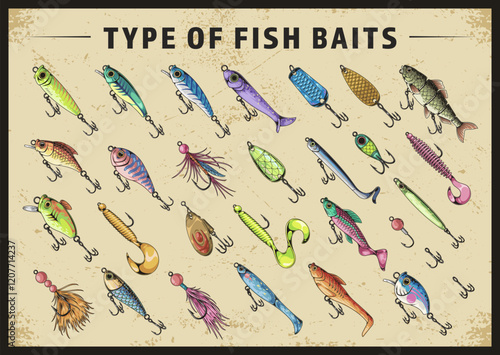 Colorful fish baits on display