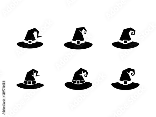 Witch hats silhouette set isolated on a white background.