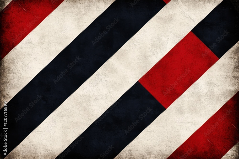 A textured background featuring diagonal stripes in red, white, and blue, creating a vintage and artistic feel.