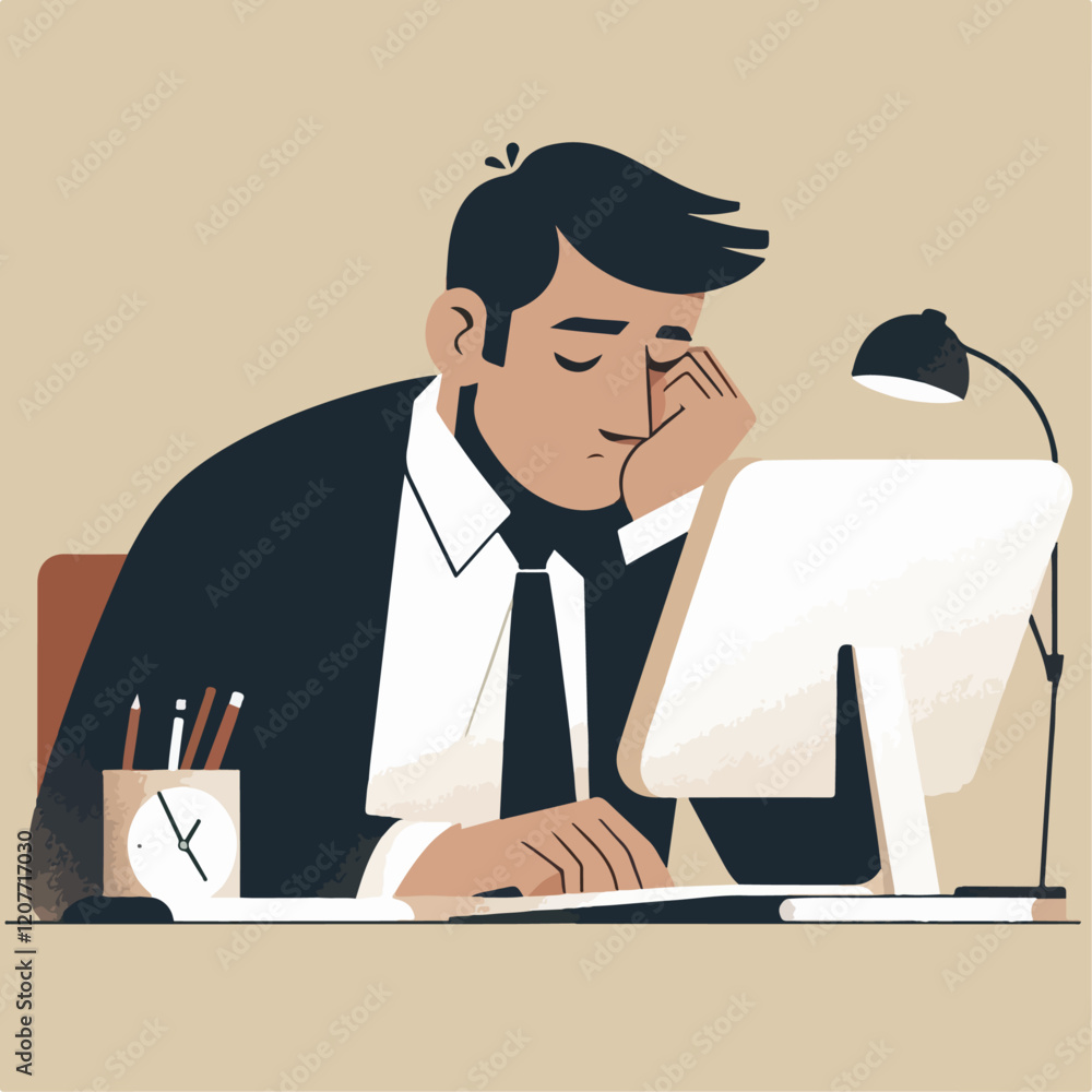 illustration of business person tired of working illustration of business person tired of working