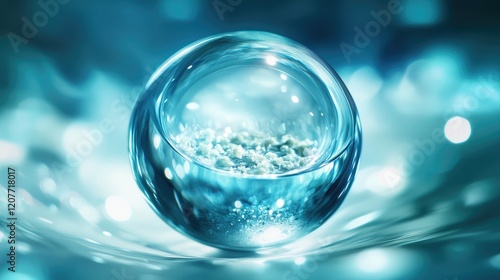 Wallpaper Mural Elegant Blue Abstract Sphere with Bubbles Reflecting Light and Fine Crystals Inside, Featuring Soft Hues and Dreamy Background Bokeh Torontodigital.ca