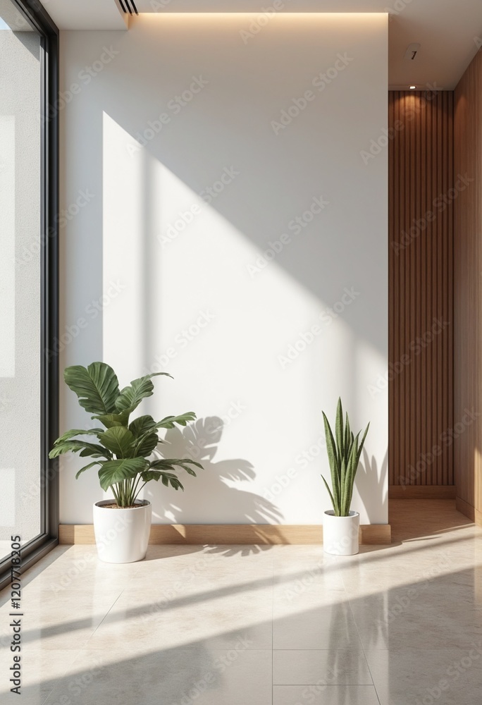Comfortable office lobby interior with blank white wall Comfortable office lobby interior with blank white wall