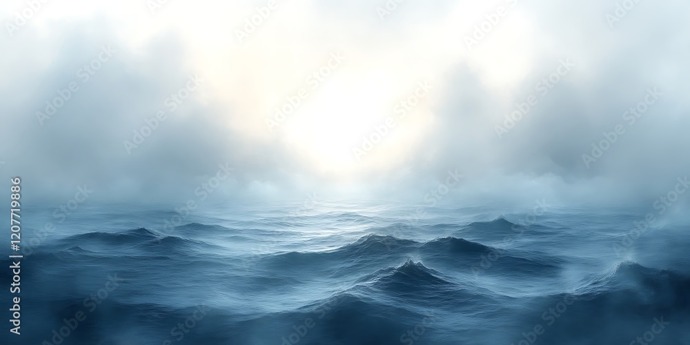 Misty ocean sunrise, waves, fog Misty ocean sunrise, waves, fog