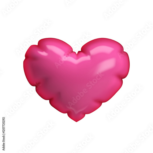 3D pink glossy inflatable heart resembling a balloon or bubble with a smooth surface. Isolated vector in Y2K style for Valentine's Day, weddings, love designs, party decor, and digital projects