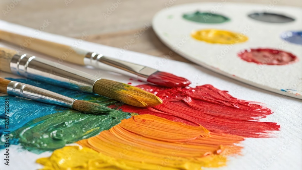 Obraz premium Close-up of oil paint colors blending on a canvas, impressionist, abstractart, blending, canvas