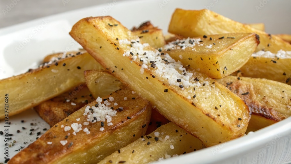 Close-up of roasted parsnip with salt and pepper, presentation, pepper, salt, seasoning Close-up of roasted parsnip with salt and pepper, presentation, pepper, salt, seasoning
