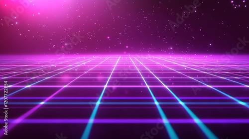 Wallpaper Mural A glowing neon grid on a dark purple background, with small sparkling lights, evoking a futuristic and tech-savvy vibe.  Torontodigital.ca