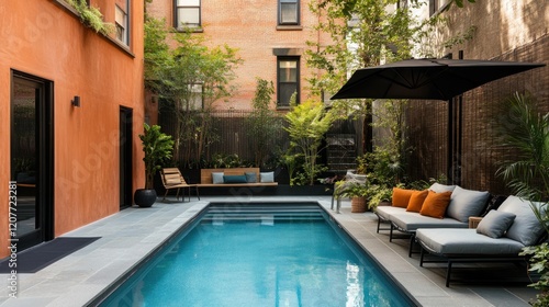 Wallpaper Mural Urban Oasis:  Luxury Backyard Pool and Lounge Torontodigital.ca