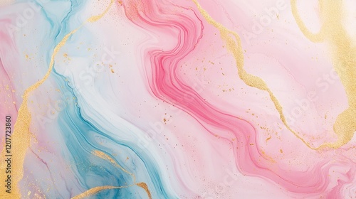 Elegant Pastel Marble Background with Pink and Blue Swirls Accented by Gold Highlights for Stylish Notebook Presentation