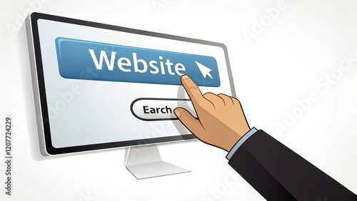 A hand clicks on a computer screen displaying a 