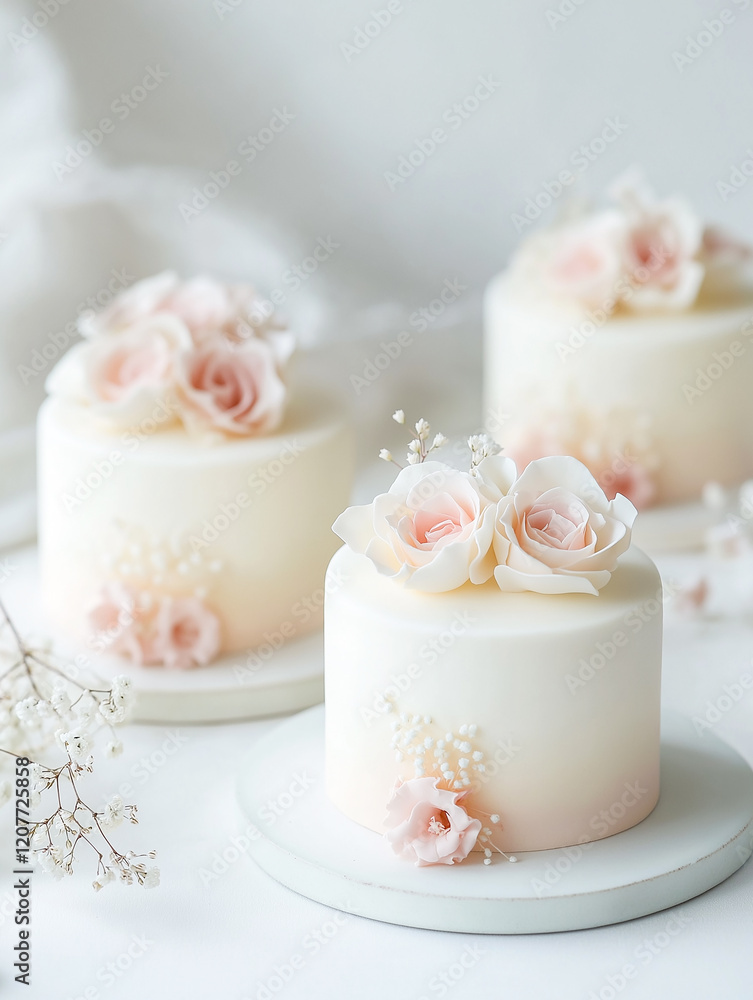 Monochromatic Floral Cakes with Soft Elegance Monochromatic Floral Cakes with Soft Elegance