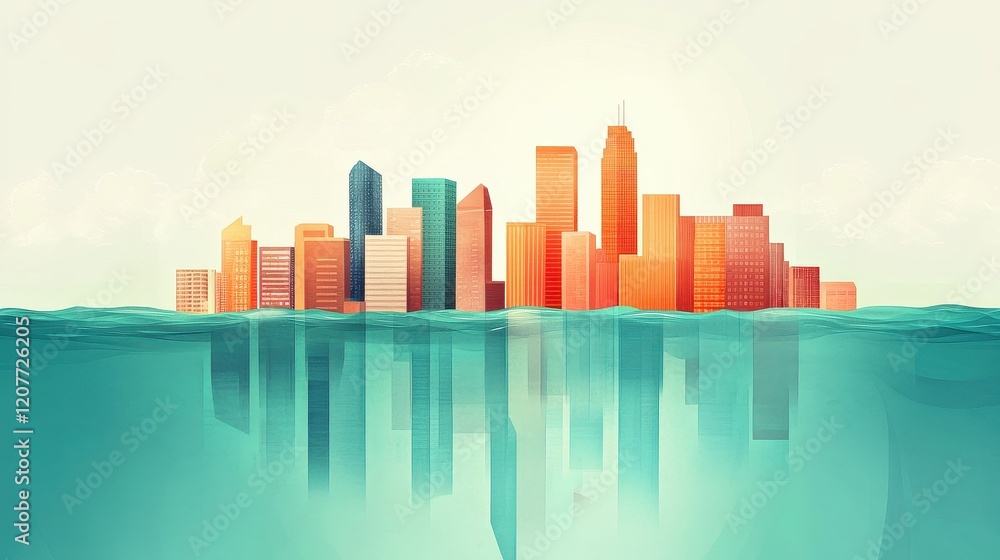 Progress in flat design side view futuristic city theme water color split-complementary color scheme Progress in flat design side view futuristic city theme water color split-complementary color scheme