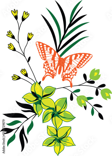 Vibrant floral design with a butterfly, perfect for textile or print design.