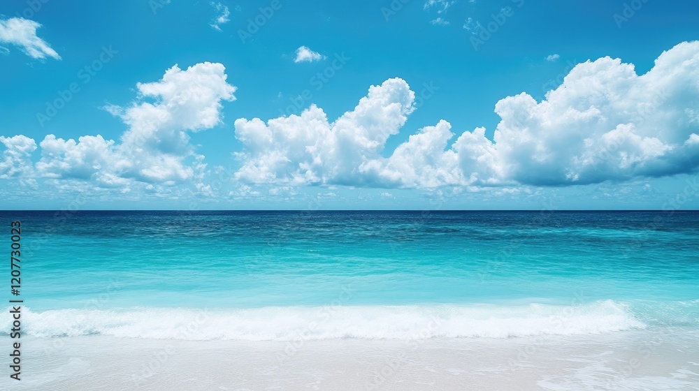 Serene Minimalist Ocean Landscape with Caribbean Blue Waters and Gentle Waves Under a Cloudy Sky Serene Minimalist Ocean Landscape with Caribbean Blue Waters and Gentle Waves Under a Cloudy Sky